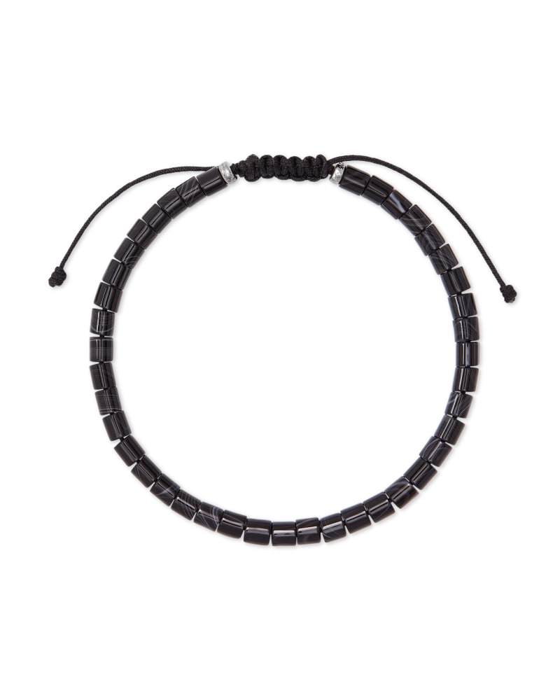Grey Oxidized Sterling Silver Corded Bracelet in Black Banded Agate image number 2